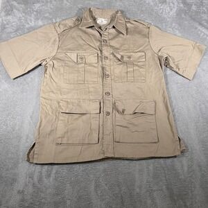 Vintage Gung Ho Safari Chore Shirt Mens Large Beige Short Sleeve Bush USA‎ 90s